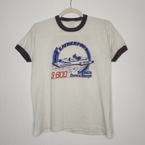Vintage 70s 80s Ringer Featherfoot Scandia Down Shops Boat Racing Sportswear Med